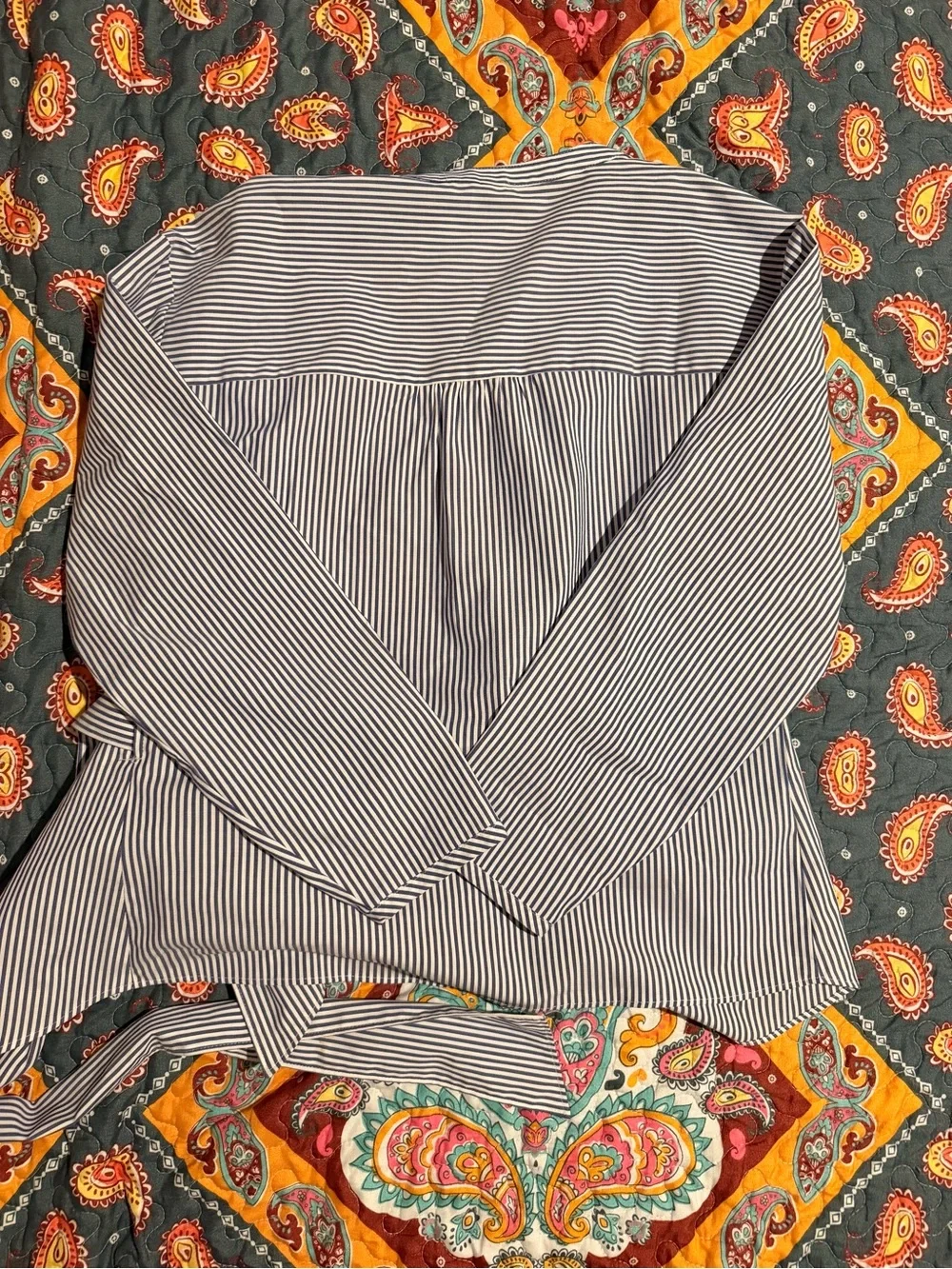 J. Crew Navy and White Striped Wrap Button-Down Blouse